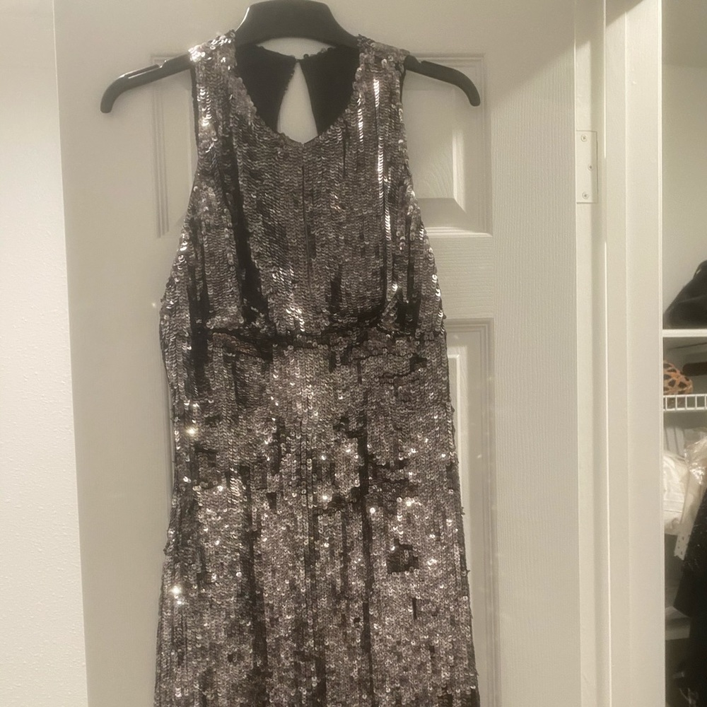 Beautiful gunmetal sequined cocktail dress.